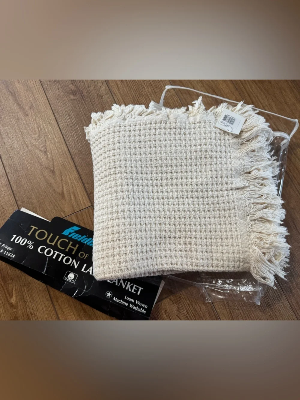 Fieldcrest touch of class, Loom Woven, lap blanket- self fringe-100% Cotton USA